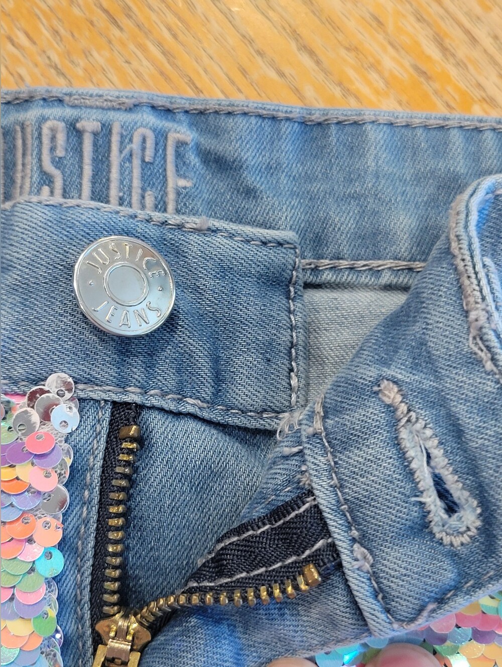 Justice Denim Shorts with Multicolor Sequin Front Denim Shorts. Girls Size 10 - Picture 8 of 9